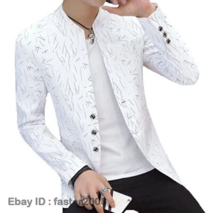 Hombres Estampado Pequeño Traje Hombre Coreano Cuello Alto Túnica Informal Traje Chaqueta Fina - Imagen 1 de 38