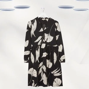 Ex Fat Face Women's Long Sleeve Leaves Jersey Dress in Black (RRP £67) - Picture 1 of 5
