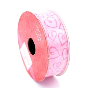 Valentine Floating Hearts Ribbon,Pink,Pink Outlined Hearts,Polyester,7/8"x9' - Picture 1 of 2