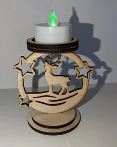 Reindeer Tea Light Holder Wooden Laser Cut with Led Tea Light Christmas Gift - Picture 1 of 2