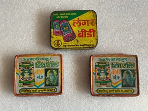 LOT OF 3 BOX OLD VINTAGE INDIAN BRAND BIDI /CIGARETTE ADV. LITHO PRINT TIN BOX - Picture 1 of 13