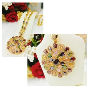 Halskette Noppakao Schmuck Edelstein 9 Farben Anhänger Gold Mikron vergoldet Thai Amulett - Bild 1 von 6