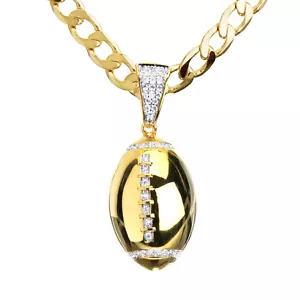 Collar de cadena cubana de 20" colgante de circonita helada de fútbol en tono dorado para hombre CP 15109 G - Imagen 1 de 5