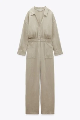 Zara LANGER OVERALL Jumpsuit AUS LEINENMISCHGEWEBE Gr. S Neu - Bild 1 von 4