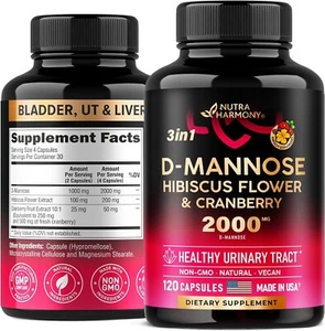 D-Mannose 2000mg Capsules - 3-in-1 Urinary Tract Health Supplement - Natural Bla - Picture 1 of 7