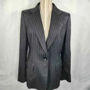 Dana Buchman Black & Grey Pin Striped One Button Wool Mid-Length Blazer Size 10 - Picture 1 of 11