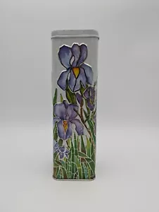 Lata de galletas Churchill's vintage 9,5" metal púrpura iris flores florales - Imagen 1 de 19