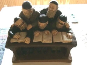 5 Orthodox men studying scripture. Judaica. Chalkware. 1972. 20+ lbs. Reduced - Picture 1 of 11