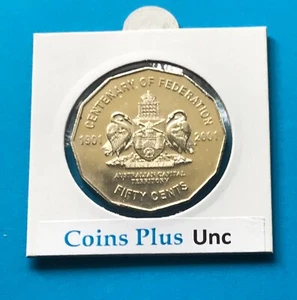 2001 - 50 Cent Centenary of Federation ACT Coin - in 2x2 Holder - Unc - Picture 1 of 2