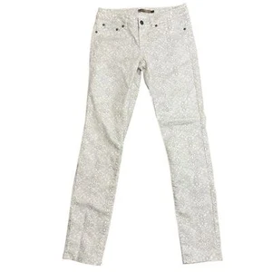 Prana Kara White Gray Ikat Floral Filigree Pattern Slim Straight Leg Jeans sz 4 - Picture 1 of 11