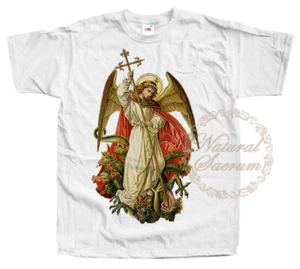 Catholic T-shirt Saint Michael Archangel V46 Tee Vintage WHITE Sizes S - 5XL - Picture 1 of 3