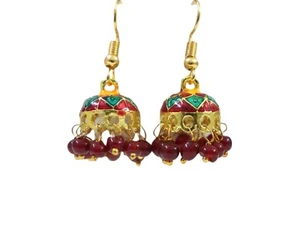 Handmade Copper Jhumki Rajasthani Earrings for Women – Colorful Floral Enamel - Picture 1 of 12