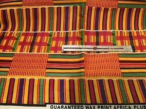 2 yards Kente Cloth Print #1 Cotton Fabric 1 Yard, Yellow, Gold, Red,Green. - Picture 1 of 9