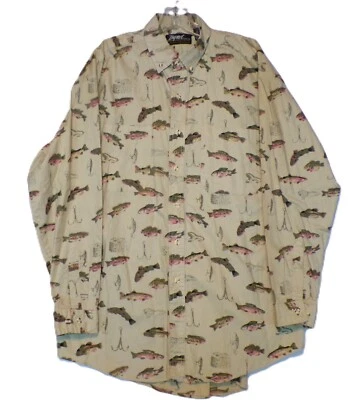 Impact SIZE XLG Fish Trout Fishing Lure Cotton Long Sleeve Button Shirt Mens EUC - Image 1 of 4