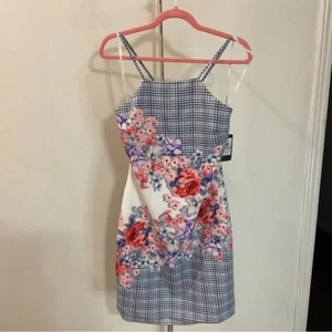Guess Floral Checkered Mini Dress Size 12 NWT - Picture 1 of 13