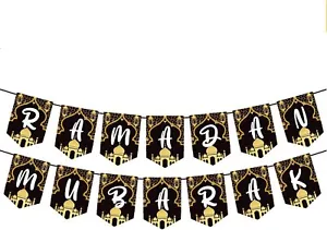 Ramadan Mubarak Banner Decorations for Home Wall Party Supplies Gold Black - Picture 1 of 5