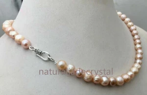 Collar de perlas cultivadas de agua dulce púrpura natural 7-8 mm Akoya 16-25"" 925"" broche - Imagen 1 de 9