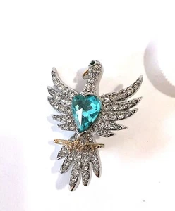 Blue And Clear Crystal Winged Dove Brooch - Picture 1 of 5