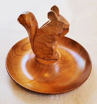 Vintage German Hand Carved WOOD SQUIRREL NUT DISH Bowl Nutcracker Holder - Image 1 of 4