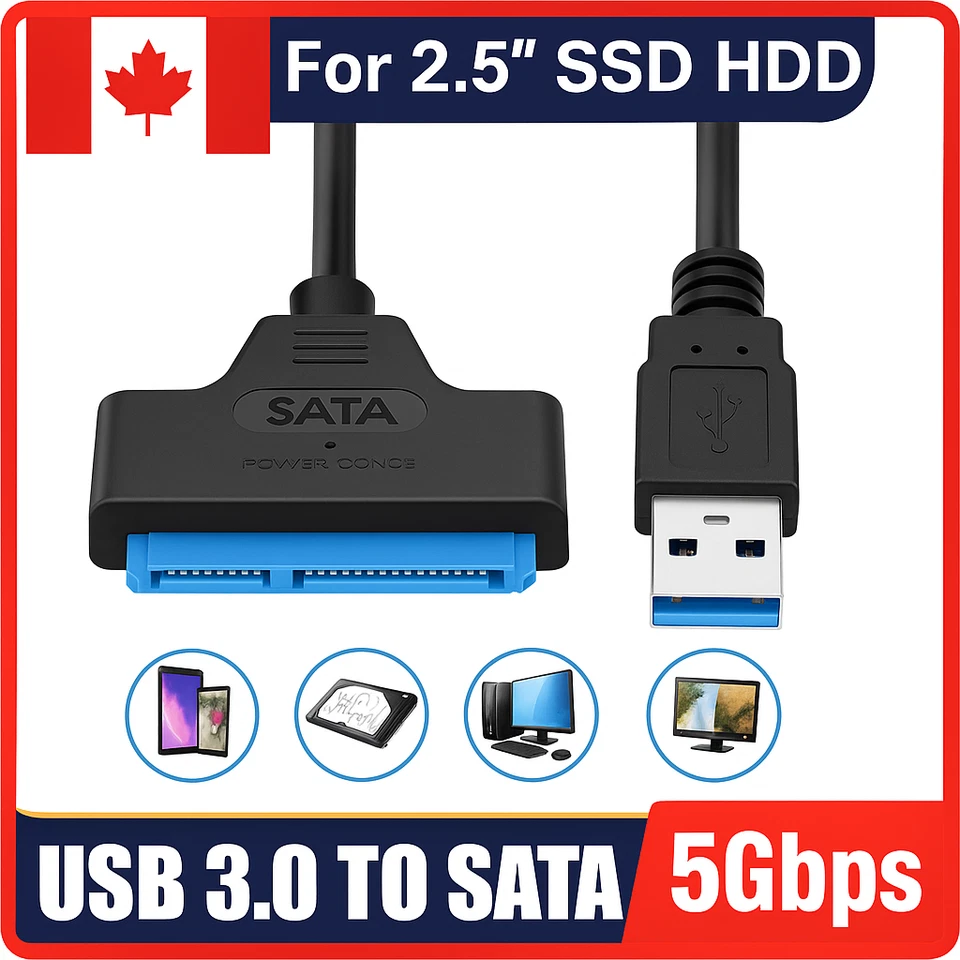 USB SATA Adapter Hard Drive 3.0 - 2.5" Cable HDD SSD Converter III External 3.5" - Image 1 of 4