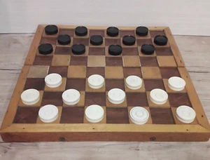 Unique Soviet wooden chess board. Full set Big Rare Bakelite Checkers. USSR. - Picture 1 of 12