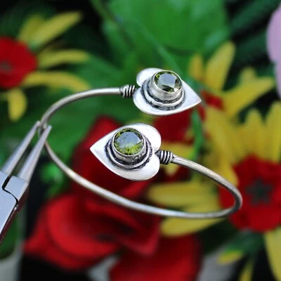 Peridot Handmade Bangle Cuff Bracelet 925 Silver Plated Bracelet Jewelry 2.5" - Image 1 of 4