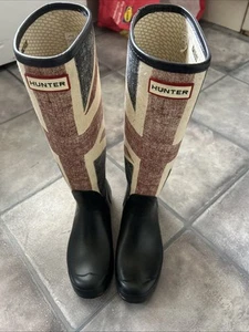 HUNTER MENS Union Jack Wellies Size 6 Boots Tall Very Good Condition - Picture 1 of 17