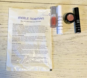 Merle Norman Tamaño de Viaje Lote Máscara de Pestañas Grasas Color de Memulos Brillo de Labios Acabado Spray - Imagen 1 de 5