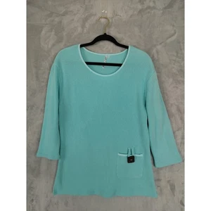 Lulu B Comfy Clothing Aqua Blue Knit Top 3/4 Sleeve Pocket Tunic Large - Picture 1 of 8