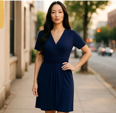 NWT Evan-Picone Women’s 14 Stretch Faux Wrap Luna Blue Dress Cocktail Wedding - Image 1 of 4