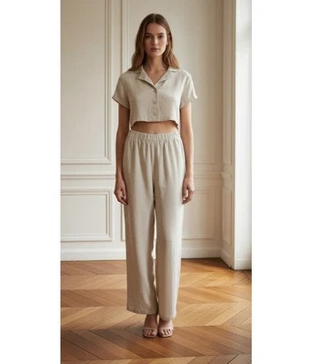Mono de lino Anthropologie HYFVE de una pieza talla PEQUEÑO avena beige Foto 1 de 4
