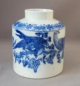 ANTIGUO BOTE DE TÉ STAFFORDSHIRE PEARLWARE AZUL IMPRESO PÁJAROS Y NIDO C1800-10 - Imagen 1 de 6