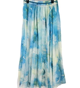 Afibi Floral Fairycore Cottagecore Whimsy Maxi Sheer Overlay Lined Skirt XL Boho - Bild 1 von 12