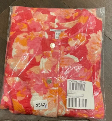 Issac Mizrahi 3X Watercolor Floral Print Knit Jacket Pink Gold Snap Button NEW - Image 1 of 3