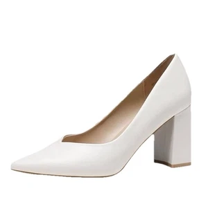 DREAM PAIRS Mujer Talla 9.5 Tacones Gruesos Blanco Punta Cerrada Bloque Punta NUEVO - Imagen 1 de 8