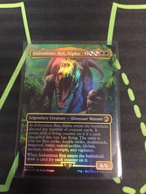 MTG Magic The Gathering Indominus Rex, Alpha REX Rare Borderless Dinosaur  - Image 1 of 2