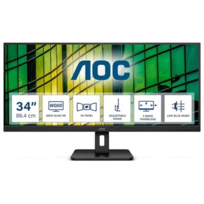 AOC 34" Ultra-Wide QHD 100Hz 4ms VA Monitor 21:9 1:4000 HDMI Black U34E2M - Image 1 of 2