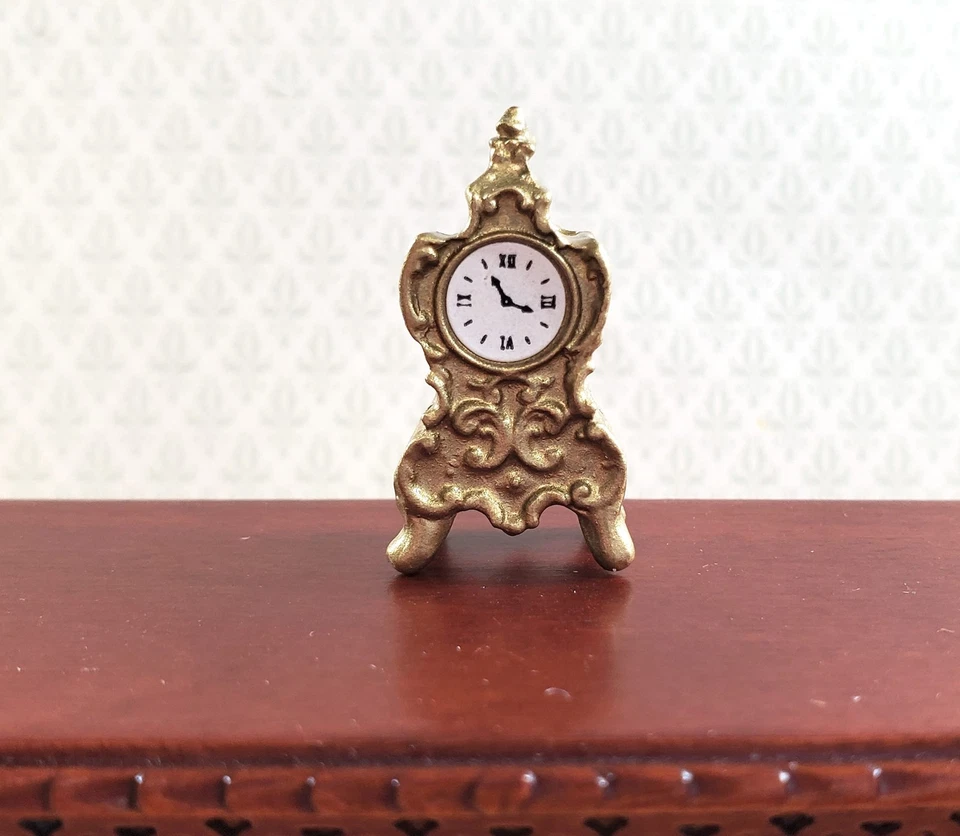 Dollhouse Miniature Gold Mantle Clock Handley Minis 1 12 Scale