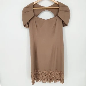 Vintage 80er Patricia Rhodes Couture Seide taupe Spitze Strass Cocktailkleid Gr. 6 - Bild 1 von 10