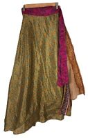 Sari Wrap Skirt Reversible 39L 46W Green Brown Two sides