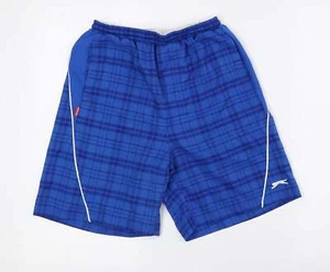 Slazenger Boys Blue Check Polyester Utility Shorts Size 11 Years Regular Drawstr - Picture 1 of 12