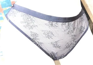 Victoria secret Vintage L Silver Shine Floral Grey Thong Sheer Panty String rare - Picture 1 of 3