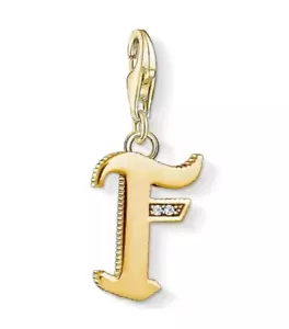 Ciondolo Thomas Sabo lettera F ciondolo oro giallo 18 kt placcato zirconi pietre bianche - Foto 1 di 1