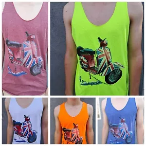 Men's/Teen's round neck tank top printed sleeveless shirt - British motorcycle - Picture 1 of 34