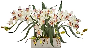 Cymbidium Arrangement in White Vase Artificial Plant - Picture 1 of 2