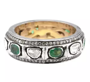 Anillo de piedras preciosas esmeralda tamaño 6us Polki Pave Diamante Banda Anillo de plata 925 tll4 - Imagen 1 de 6