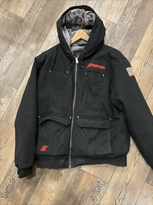 Snap-On Duck Canvas American Flag Black Full Zip Hooded Jacket Men's XLarge Warm - Picture 1 of 9