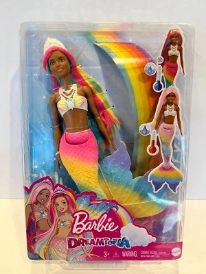 芭比 Dreamtopia 彩虹魔法美人鱼娃娃 全新带盒 罕见变色 GTF90 — 第 1/4 张图片