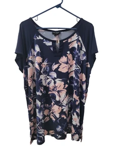 Nue Options Tunic Top Stretch Navy Blue Pink Floral Womens Plus 2X - Picture 1 of 13