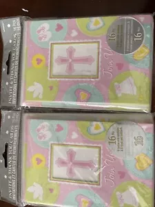 Sweet Christening Cross Pink Blue Religious Invitations Thank You Notes (16) - Picture 1 of 3